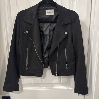 Vigoss Jacket Womens Small Black Faux Suede Wrap Moto
