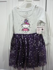 Hello Kitty Gray Sparkly Purple Tutu Halloween Witch Dress, 4T, New w/ Tag