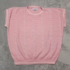 VTG Brunny Sweater Womens OS Pink Pointelle Knit Sleeveless Pullover Made In USA