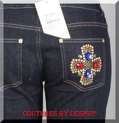 St John Knits Denim Jeans Pants (Helen) Maltese Cross Design Size 2-L NWT