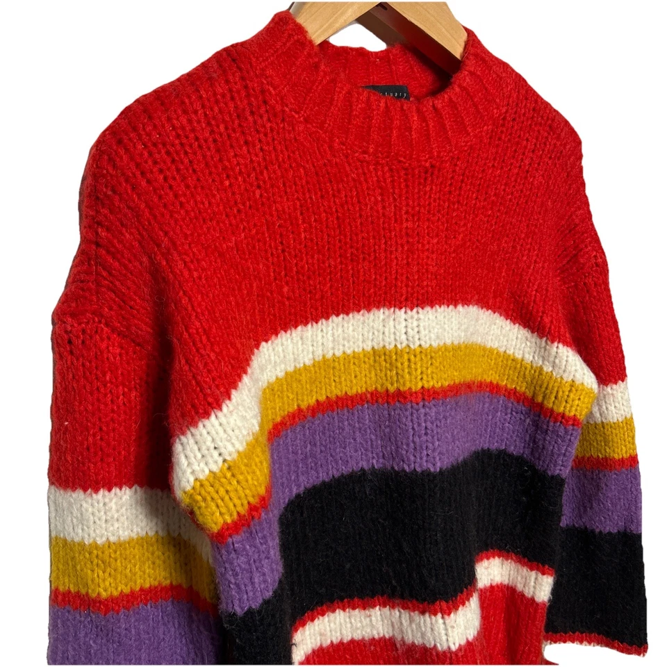 Sanctuary Oversized Wool Blend Knit Sweater Red Purple Black Yellow Stripe Sz XS - Image 3 of 4