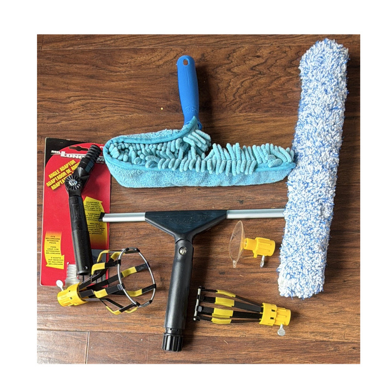 Mr. LongArm Adjustable Window Squeegee Kit w/ Angle Adapter & Scrubber Covers