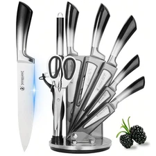 Kitchen Knife Set, 9 Piece Knife Set with Block, with Sharpener, High Carbon ...