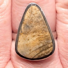 Sterling Picture Jasper Semi Precious Stone Ring Earth Tone Triangle Sz 7.5