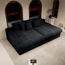 Black Modular Corduroy Sectional Sofa - No Assembly