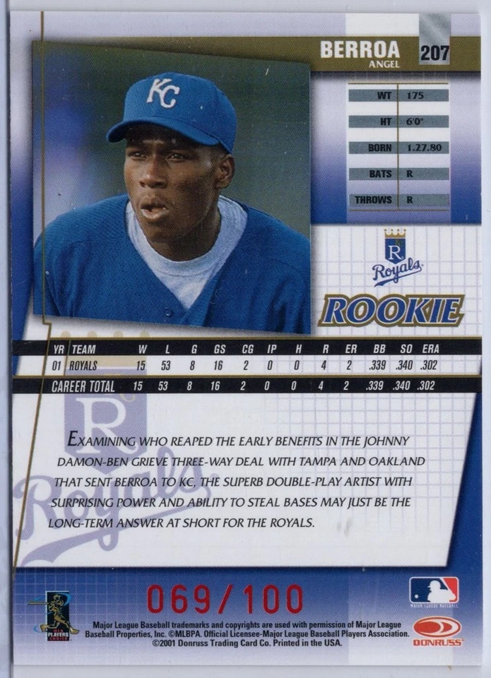 2002 Donruss Best of Fan Club Spotlight #207 Angel Berroa #'d 069/100 - Image 2 of 2