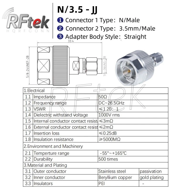 Precision N To 3.5mm Male Female 26GHz MicroWave Connector MMwave Test Adapter - Image 3 of 4