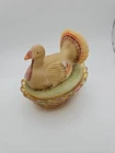 Fenton Glass ~ Turkey / Hen on Nest / Basket ~ Hand Painted by Debbie Cutshaw