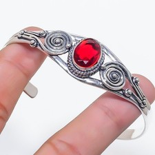 Red Garnet Gemstone 925 Sterling Silver Jewelry Adjustable Cuff Bracelet
