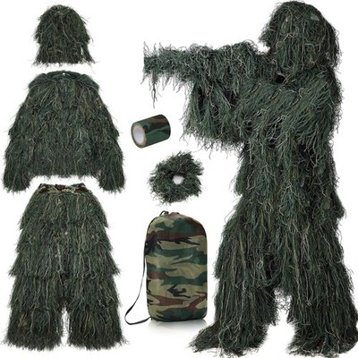 PELLOR Ghillie Suit Tarnanzug 6 Stück Set mit Bionischem Klebeband, Busch Kostüm