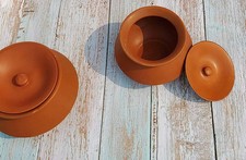 2x Matka Chicken Egg Biryani Glazed Earthen Clay Handi Pots Casserole Lid 12cm