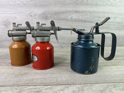 #ad Vintage Style Oil Can Pump Oiler Pressure Fed Oiler Lot of 3 Hand Tools $18.20