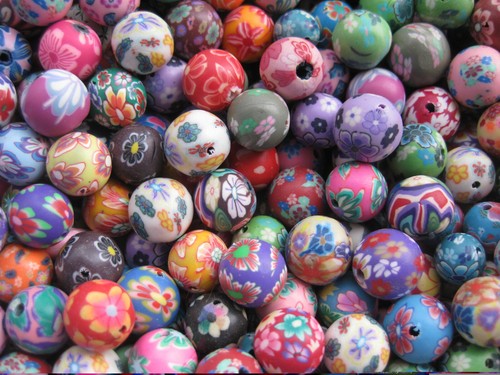 BEAD CLEARANCE 12mm Handmade Fimo Polymer Floral Beads Mixed Random BULK 50pcs - Picture 2 of 6
