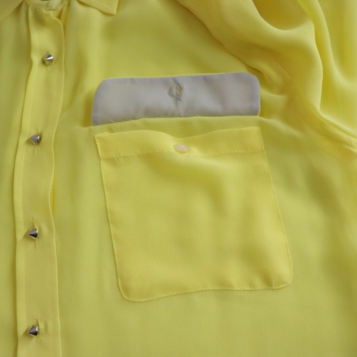 Guess Womens Chiffon Top Size S Yellow Sheer Button Up Collared Shirt Stud - Picture 10 of 11