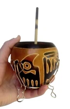 Argentina Mate gourd cup/ Condor design burned -Carved/Hand Made/No Tinctures