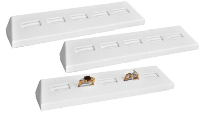 5-Slot White Faux Leather Ring Display Holder / Cufflink Tray For Jewelry