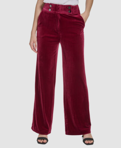 $100 Calvin Klein Women's Red Velvet Wide-Leg Pants Size 2