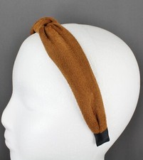 Brown faux suede turban knot headband soft fabric covered band grip teeth