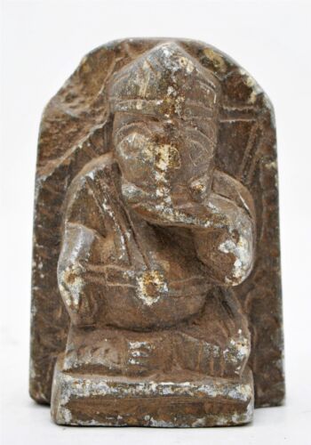 Antik Schwarz Stein Gott Ganesha Idol Figur Original Alte Handgeschnitzte - Bild 1 von 6