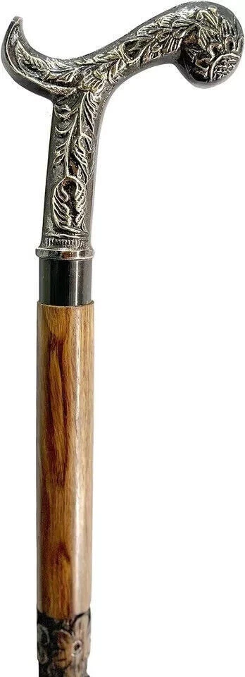 Brass Foldable Walking Stick Cane Wooden Brass Handle Gift for Men & Women - Image 2 of 4