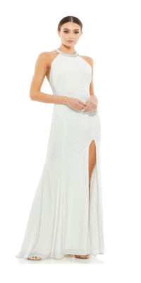 Mac Duggal NWT Size 0 BEADED HALTER JERSEY EVENING GOWN style 25572