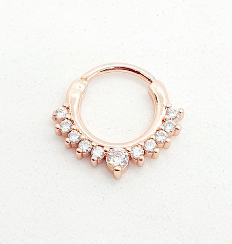 Stainless steel rose gold Ring daith Helix Cartilage Piercing CLICKER CZ crystal - Picture 2 of 2