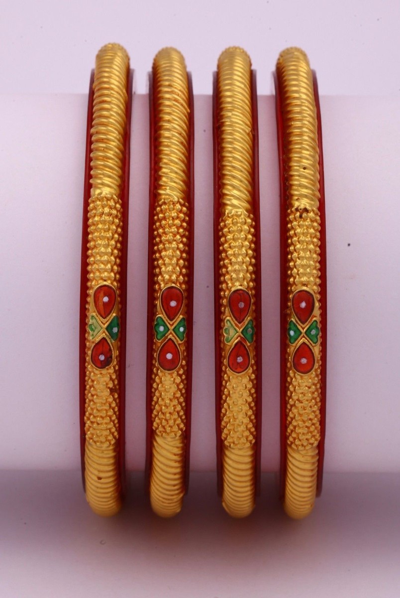22K YELLOW GOLD FINE 4 BANGLE BRACELET KHOKA PATTERN WITHOUT STONE