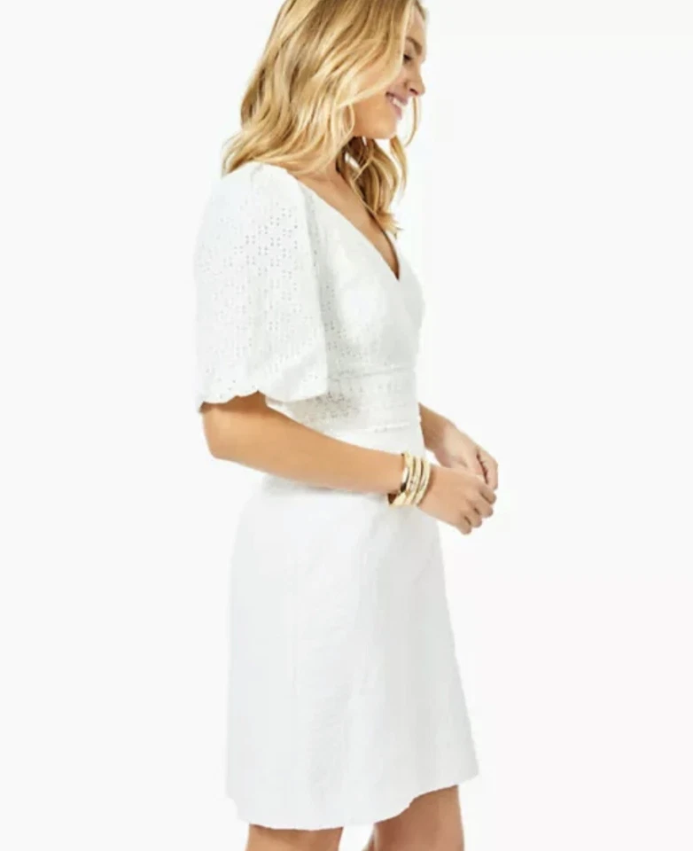 Lilly Pulitzer Jazlyn Dress White Who Let The Fronds Out Pucker Jacquard Size 00 - Image 3 of 4
