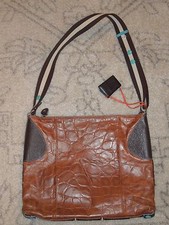 GABS  BROWN LEATHER /BLACK FABRIC LARGE TOTE,...