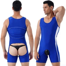 Men Jockstrap Color Block One-piece Performance Bodysuit Trunks Swimsuit Pants