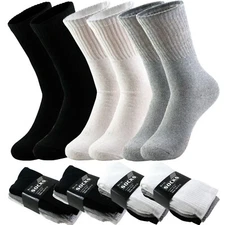 3 6 9 12 Pairs Men's Sport Athletic Work Cotton Crew Solid Socks Size 9-11 10-13