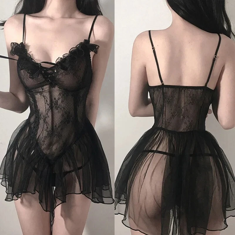 Sexy Damen Spitze Nachtkleid Negligee Dessous Unterwäsche Reizwäsche Nachtwäsche
