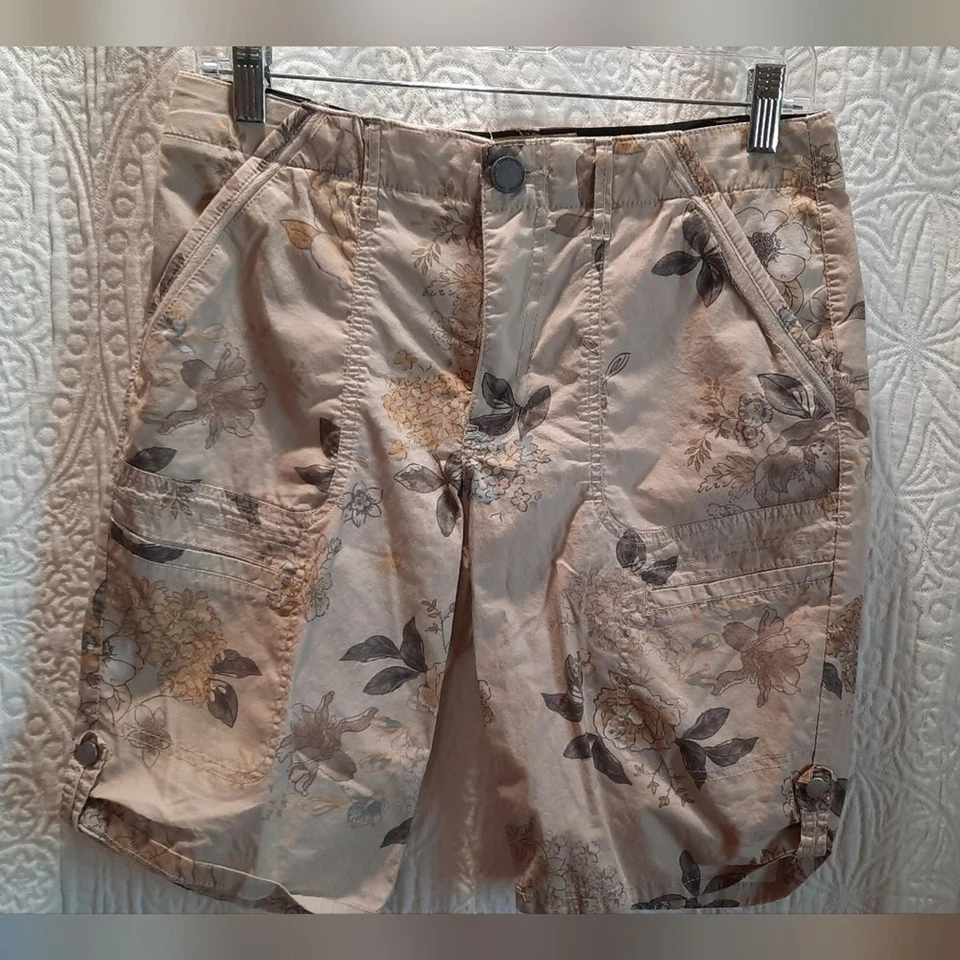 Pantalones Cortos Democracy Mujer 6 Tostados Floral Estampado Tropical Elástico Bermudas Ropa de Resort Foto 3 de 4