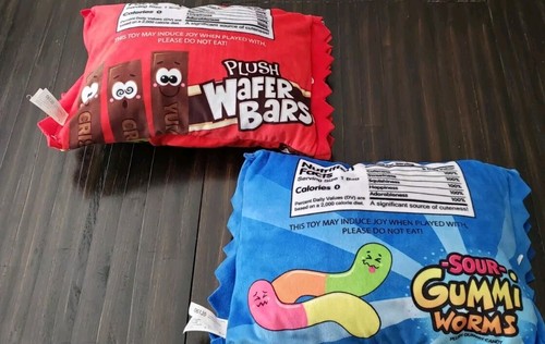 Sour Gummi Gummy Worms Wafer Bars Chocolate Plush Pillow 12" Candy Toy Gift LOT - Picture 5 of 10