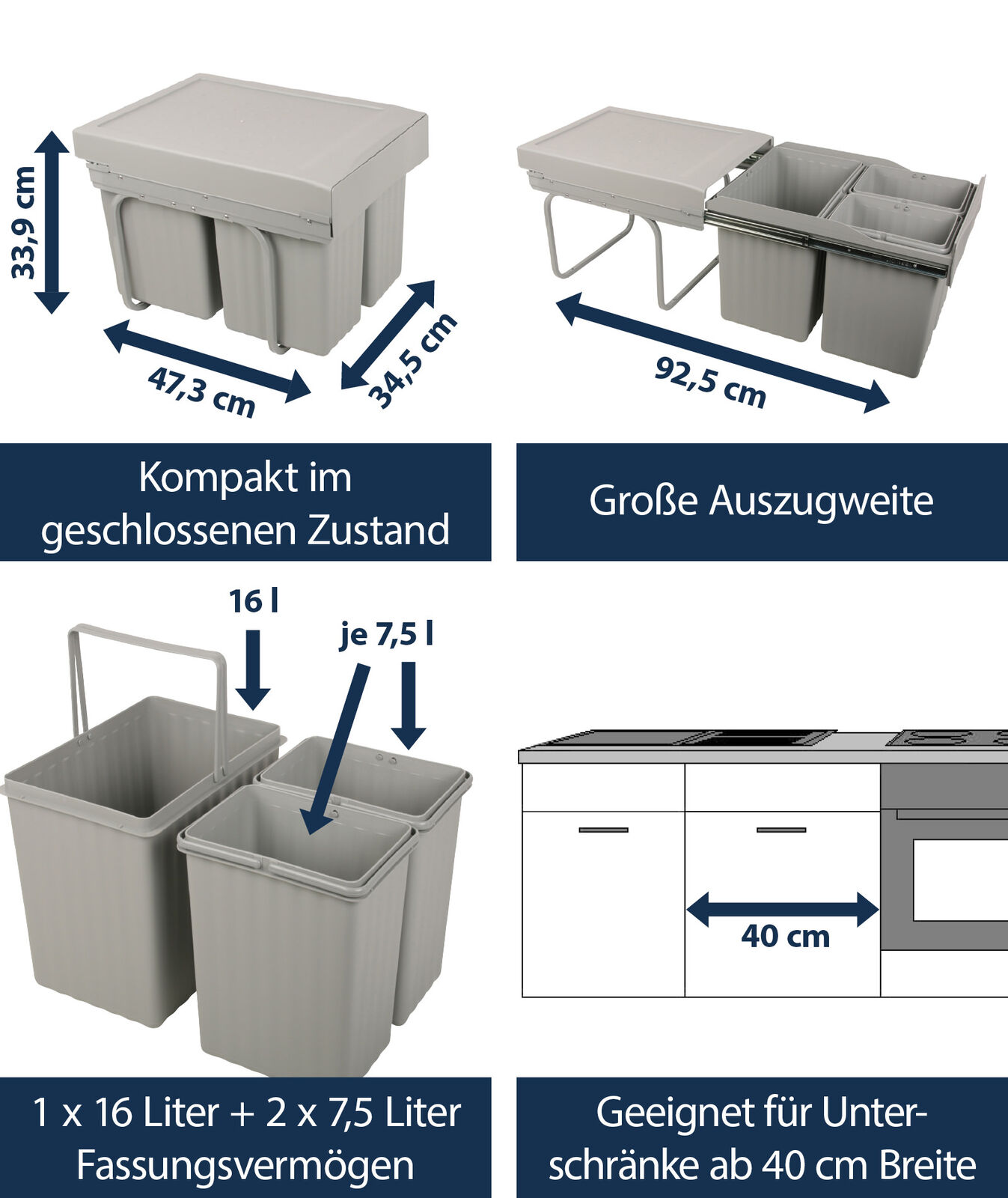 Sanitop-Wingenroth Ausziehbarer Mülleimer Küche, 31 l
