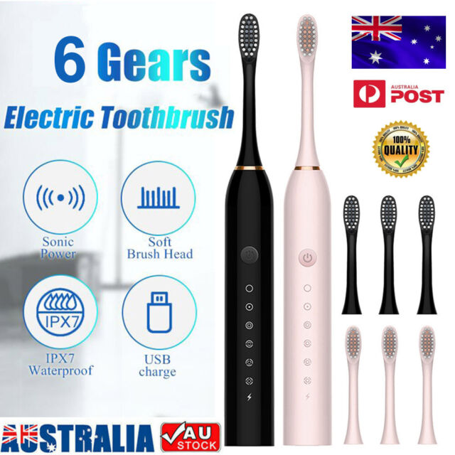 Sonic Electric Toothbrush Adult USB Rechargeable 6 Mode Brushing Teeth + 4 Heads