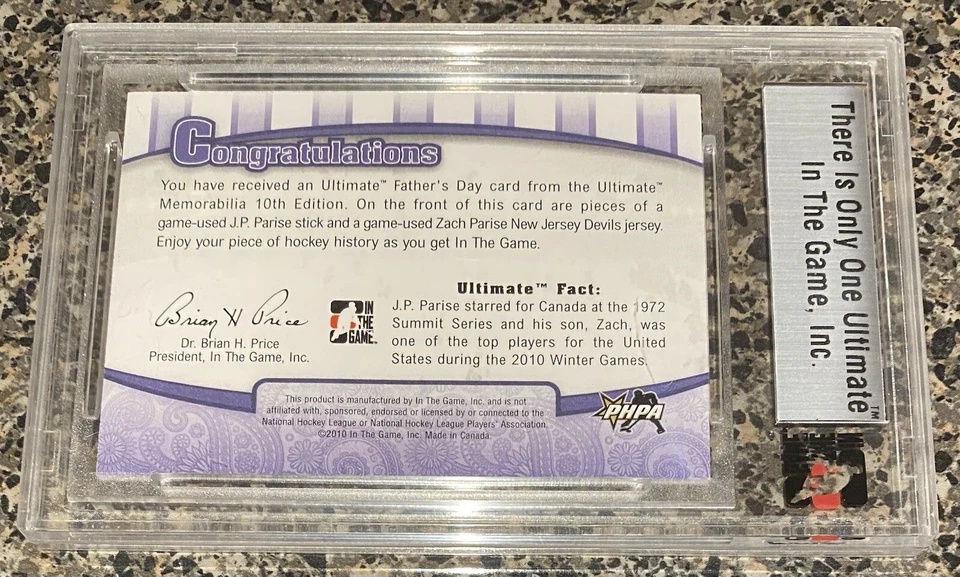 2010-11 In The Game Ultimate Father’s Day Gold 1 Of 1 J.P. And Zach Parise Stick - Image 2 of 2