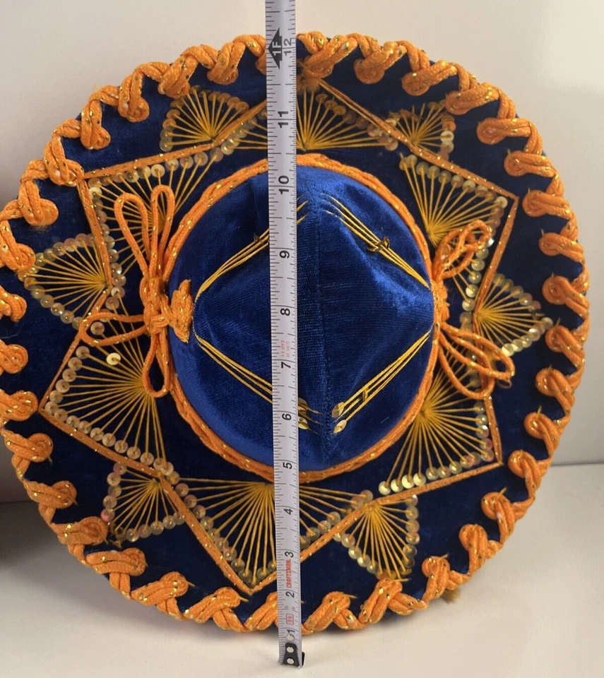 Sombrero Mexicano Pigalle Mariachi Sombrero Niño Talla Azul Terciopelo/Dorado Borde y Grn/Whi Foto 4 de 4