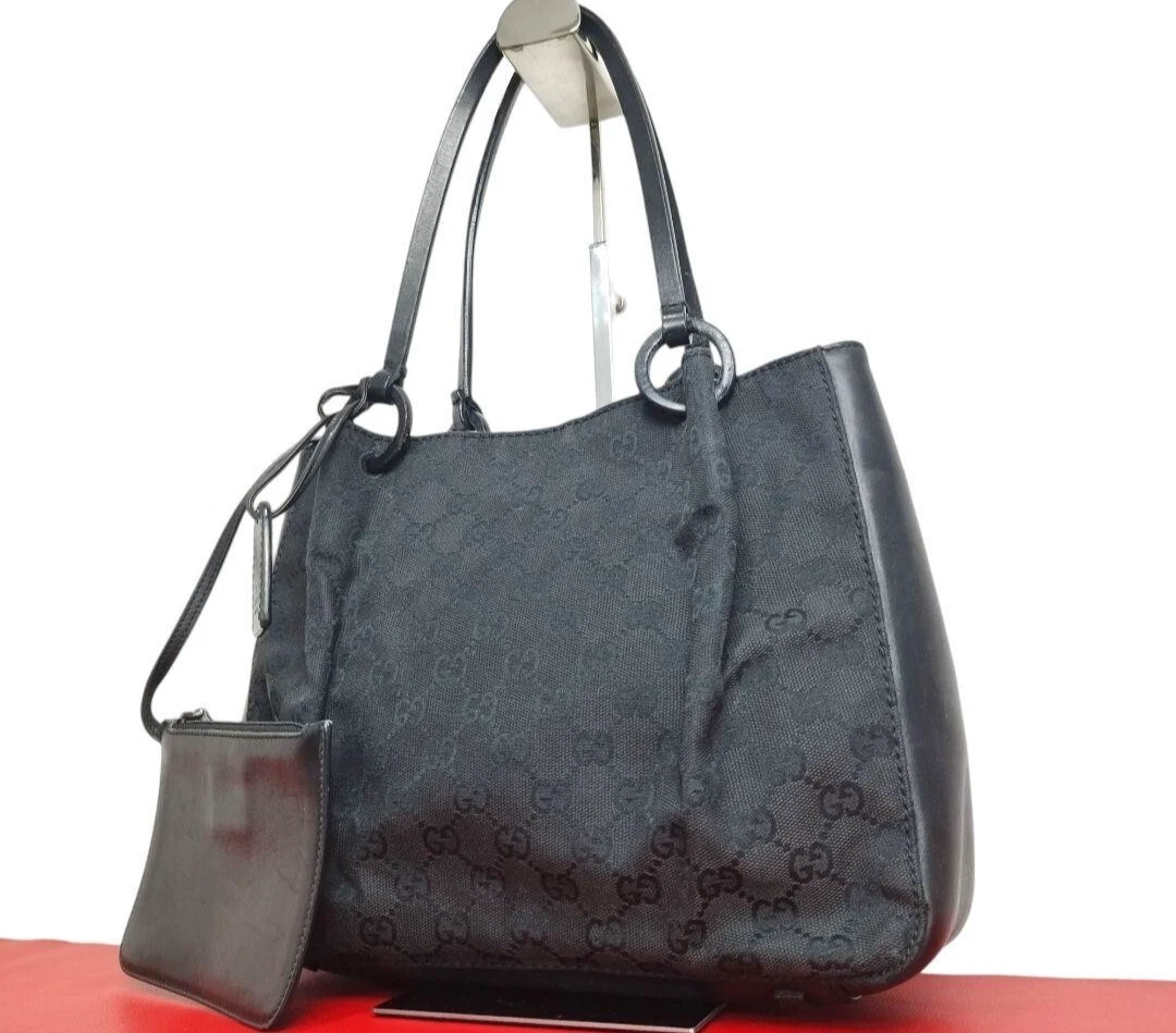 Sac fourre tout GUCCI GG Supreme sac à bandoulière toile cuir noir OCCASION authentique #S1741
