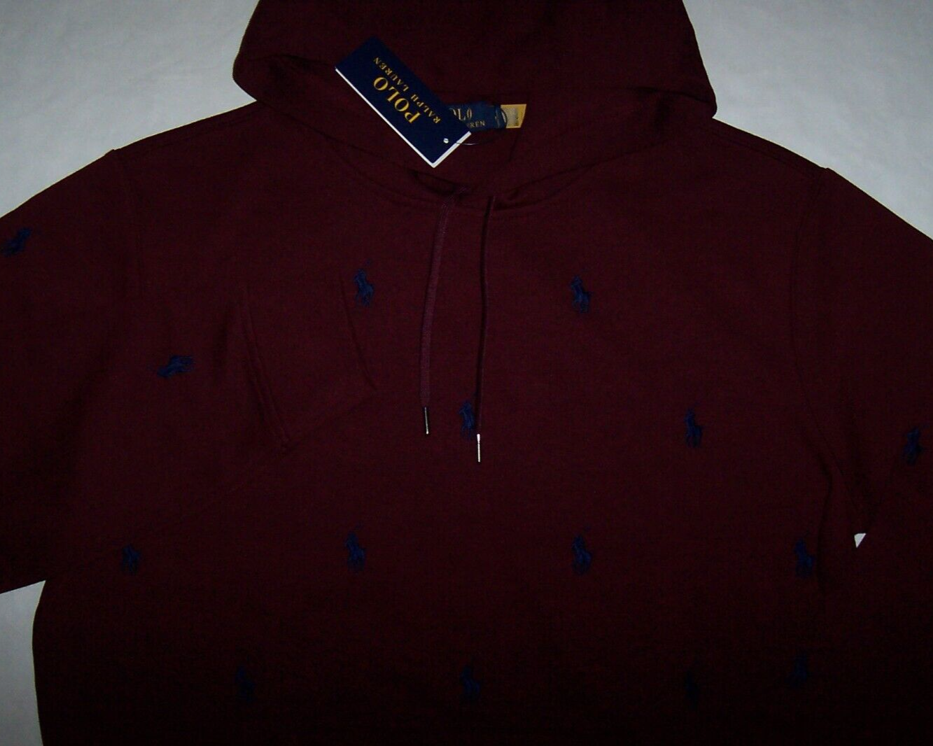 Polo Ralph Lauren Wine ALLOVER NAVY PONY doppia maglia felpa con cappuccio uomo M nuova con etichette