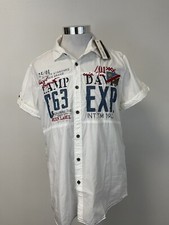 Camp David Shirt Mens Large Button Up White Embroidered Yacht Short Sleeve N175