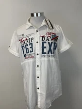 Camp David Shirt Mens Medium Button Up White Embroidered Yacht Short Sleeve N175