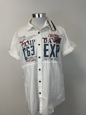 Camp David Shirt Mens Medium Button Up White Embroidered Yacht