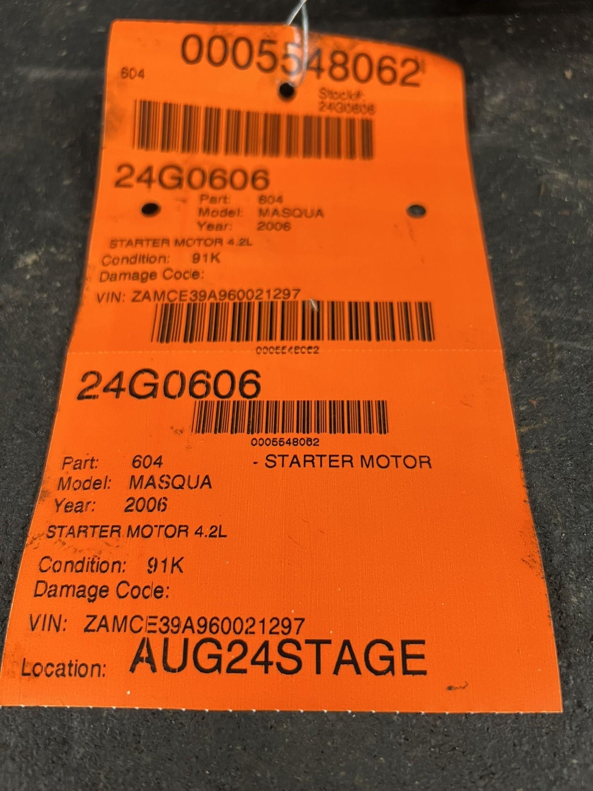 04-08 MASERATI QUATTROPORT 4.2 STARTER MOTOR