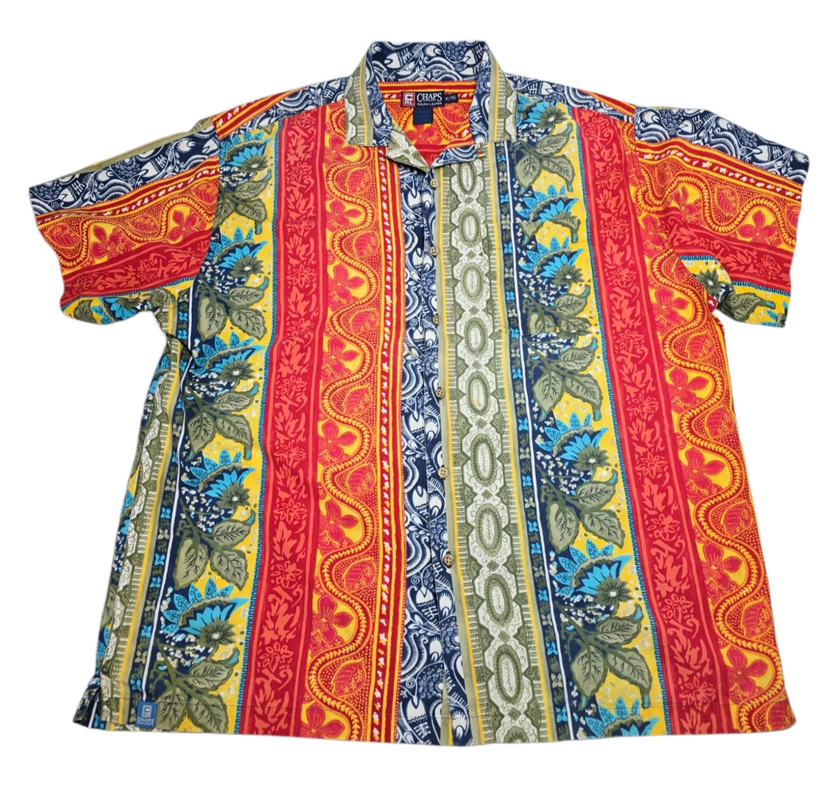 Vintage Ralph Lauren Chaps Mens XL Hawaiian Shirt Paisley Floral Aloha Button Up