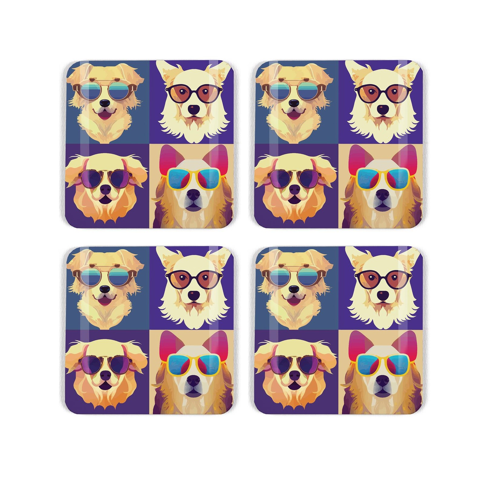Golden Retriever Cork Coaster Set - Cool Pets Retro Square Coasters Gift