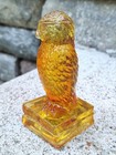 Vintage Degenhart Glass Owl Sunset Yellow Orange Red Translucent Cadmium UV Glow — photo 8
