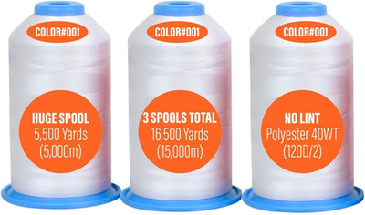 Huge Machine Embroidery Thread White 3 Pack X-Large Polyester Cones 5500 Yards E