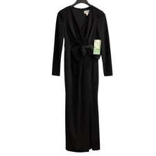 Willow Glen Dress Black Gown Deep V Neck Bow Maxi Size 6 Event Formal Gala Glam