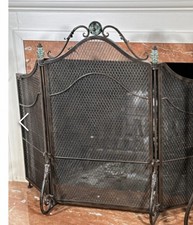 Vintage French Country Three Panel Black Fireplace Screen ~ Spanish Style